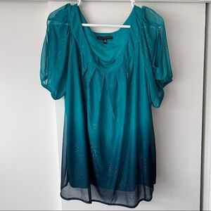 Green, ombré, sparkly, flattering blouse